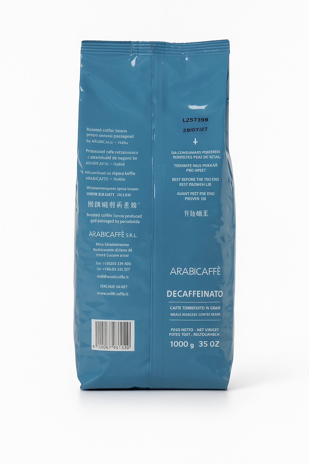Arabicaffè DECAFFEINATO 1KG – Entkoffeinierter Espresso ganze Bohnen 1 kg